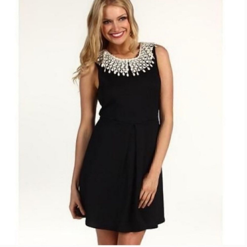 Free People Waffle Knit Crochet Collar Little Black Dress M